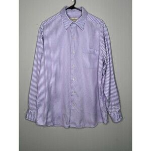 Tommy Bahama Shirt Men's 16 Purple Cotton Stripe Long Sleeve Button Up 34-35